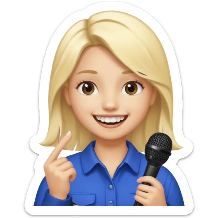 Girl with tooth gap smiling with a microphone in her hand and hair is half blond half black sticker
