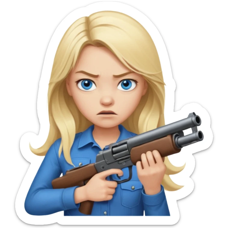 Beautiful  blue eye blonde Long Hair Gangsta girl Looks angry  with a big gun sticker