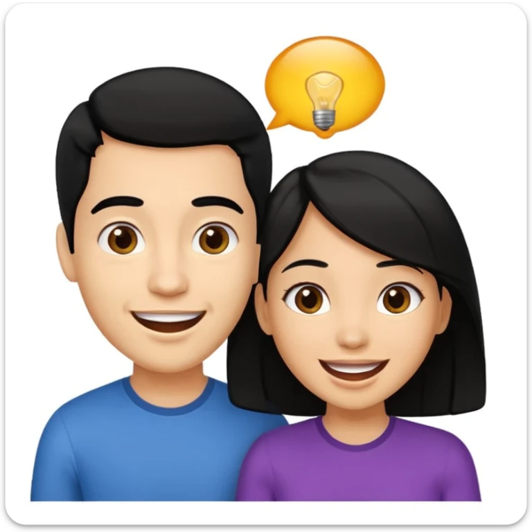 light skin black hair woman talking with a light skin black hair man, she's exited an he's happy sticker