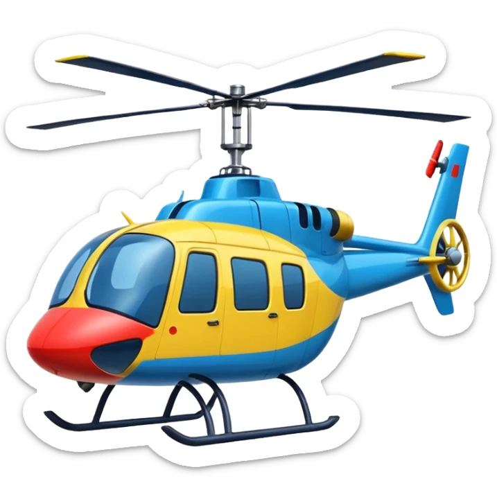Cartoon-style helicopter, simple and colorful design, white background, emoji style sticker