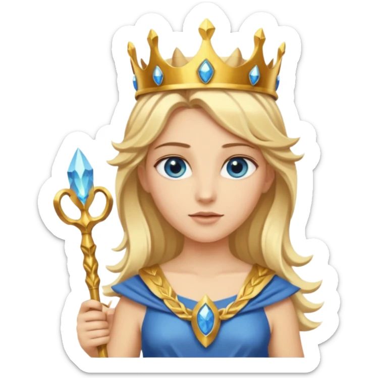 Deesse grecque blonde cheveux mi longs. Yeux bleus. Une couronne de laurier d'or dans les cheveux et septre sticker