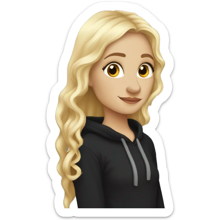 Pippin-hobbit wearing black hoodie kissing pretty straight hair blonde woman with attractive top sticker