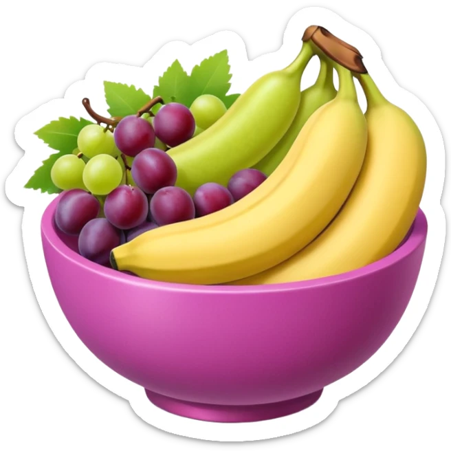 A pink bolw fully of all types os fruits, like a macedonia without red fruits sticker