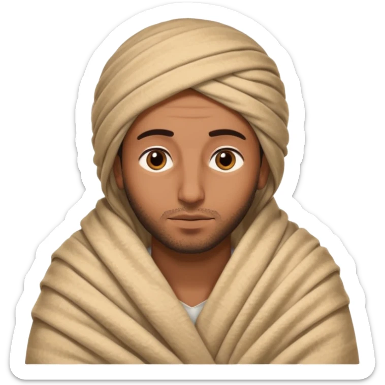 Un arabe haciendo gesto de dormir solo la cabeza y la manta que lleva que sea larga sticker