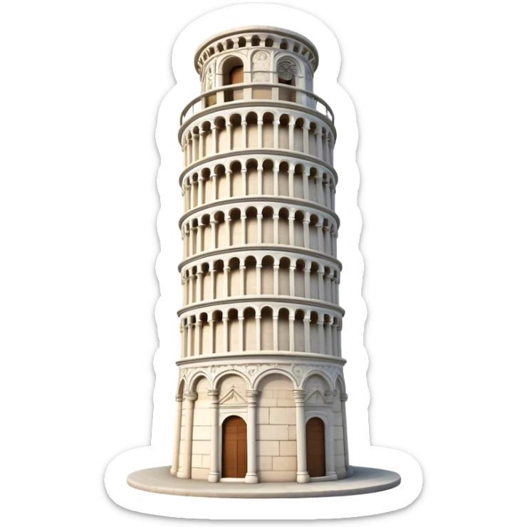 Cinematic Realistic Leaning Tower of Pisa Landmark Emoji, showcasing the iconic medieval tower with intricate stonework rendered with dynamic lighting and detailed textures. sticker