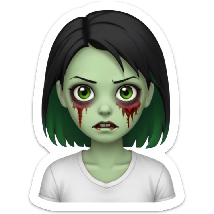zombie girl with white shirt but similar to this with green skin black hair sticker