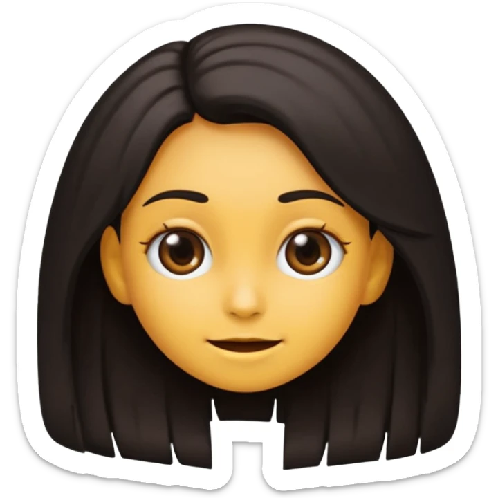 emoji estilo iOS de uma menina parda, cabelo cacheado curto preto dividido ao meio, olhos castanhos, expressão sorridente sticker