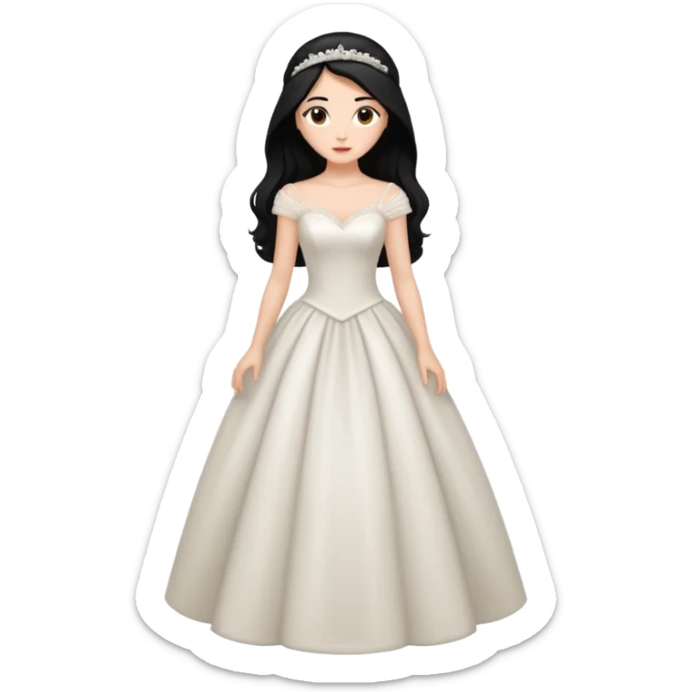 Chica blanca, ojos marrones,vestida novia, cuerpo entero, pelo negro largo y recogido sticker