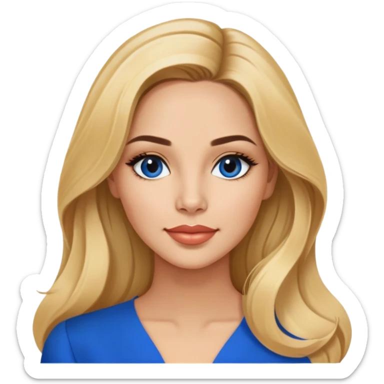 Linette Torres, Puerto Rican actress with fair complexion, beautiful facial features, bright expressive eyes, defined cheekbones, full lips with warm smile, long flowing blonde hair, wearing a stylish blue blouse sticker