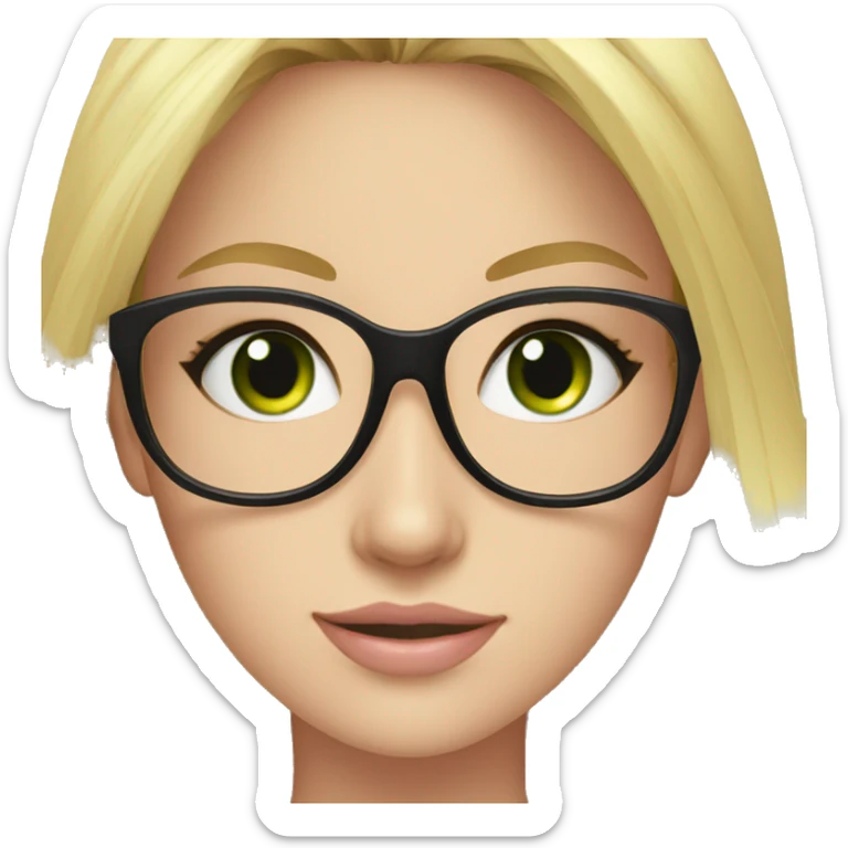 Young lady long blonde hair black glasses green eyes loves black and pink sticker