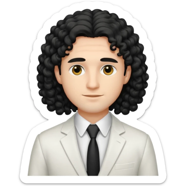 Cockasian guy with black long curly hair and black eyes wearing a White simple suit guy  sticker