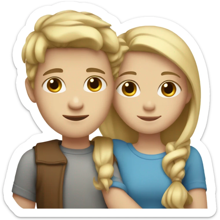 girl with blonde hair and blue eyes hugging boy with brown hair and brown eyes sticker