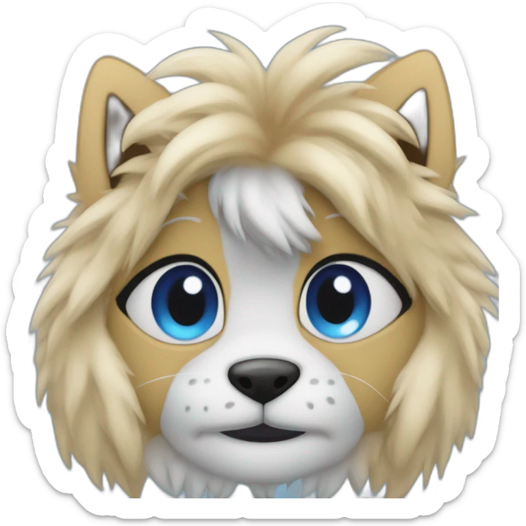 Crea un emoji furry azul con pelo cafe y ojos cafés (furry fandom) sticker