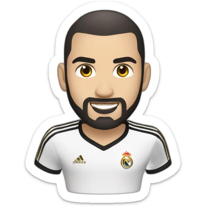 Karim Benzema with black hair wearing gold chain and black shirt sticker