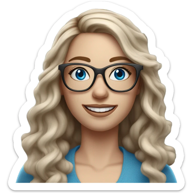 3d photo Realistic Balayage pale beautiful tattooed woman with glasses and blue eyes happy  sticker