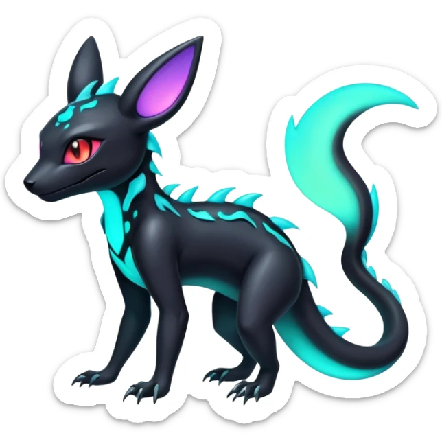 Dark Edgy Pastel Colorful Glowing Nano Neon Shiny Salandit-Umbreon-Fakémon-hybrid-creature (full body)  sticker