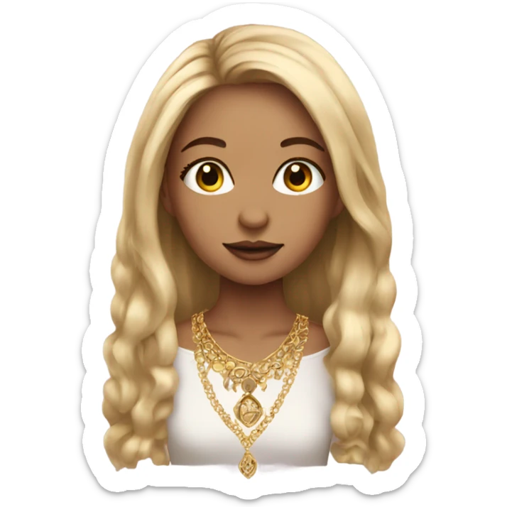 girl with long hair and gold jewellery with lashes sticker