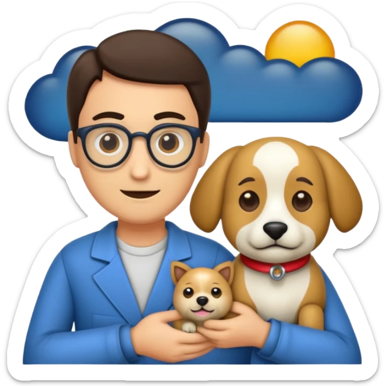 crea un emoji de buenas noches con texto : Javier un profesor y Tobi q sea un perro sticker