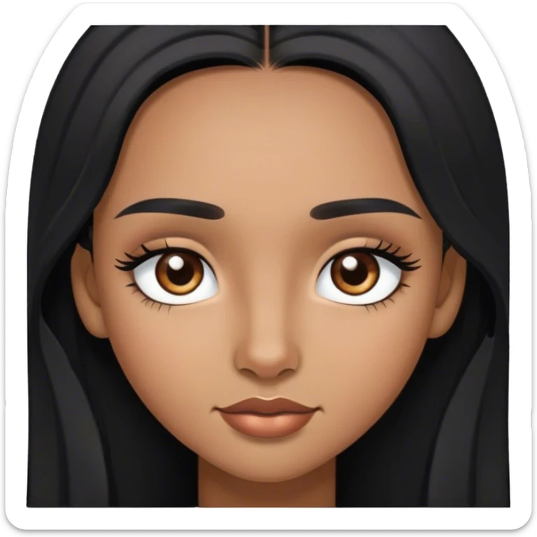 a girl that has black long hair and she is Indian and she has brown eyes and she has medium size eyebrows and long eyelashes. Her skin is hazel brown  sticker