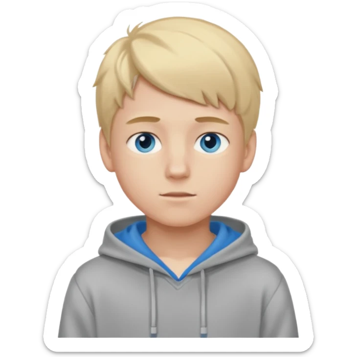 Teen Blond boy with blue eyes and Grey hoodie standing up sticker