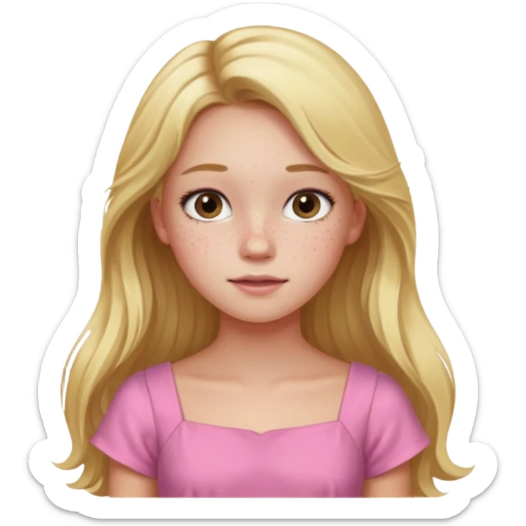 teenager girl blond w/ freckles long hair pink dress white skin sticker
