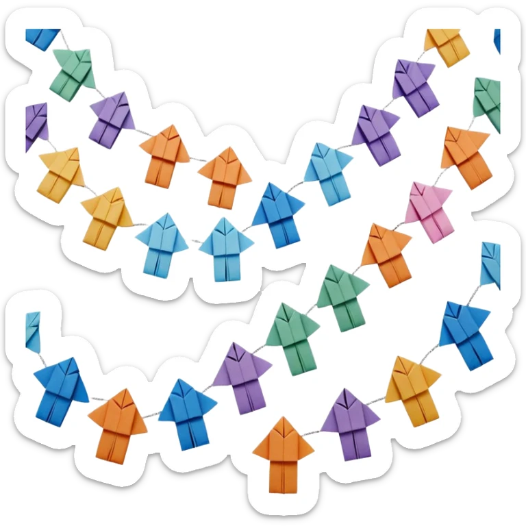 3D render of Paper Doll Chain entirely of folded origami paper, sharp creases, cardboard texture, matte finish, visible paper grain, craft aesthetic,emoji style, isolated on white background --v 6.0 sticker