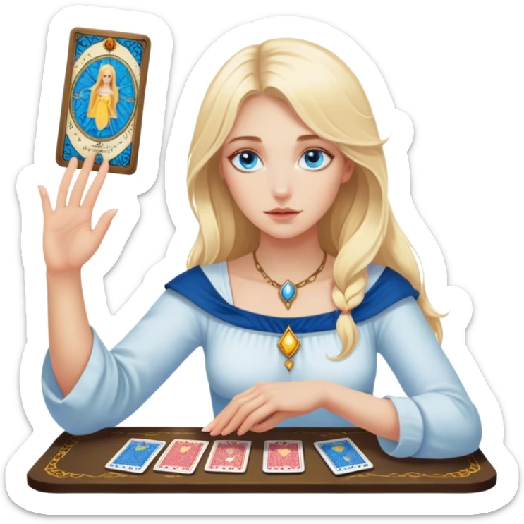 Blonde girl blue eyes makes a hand on the cards tarot  sticker
