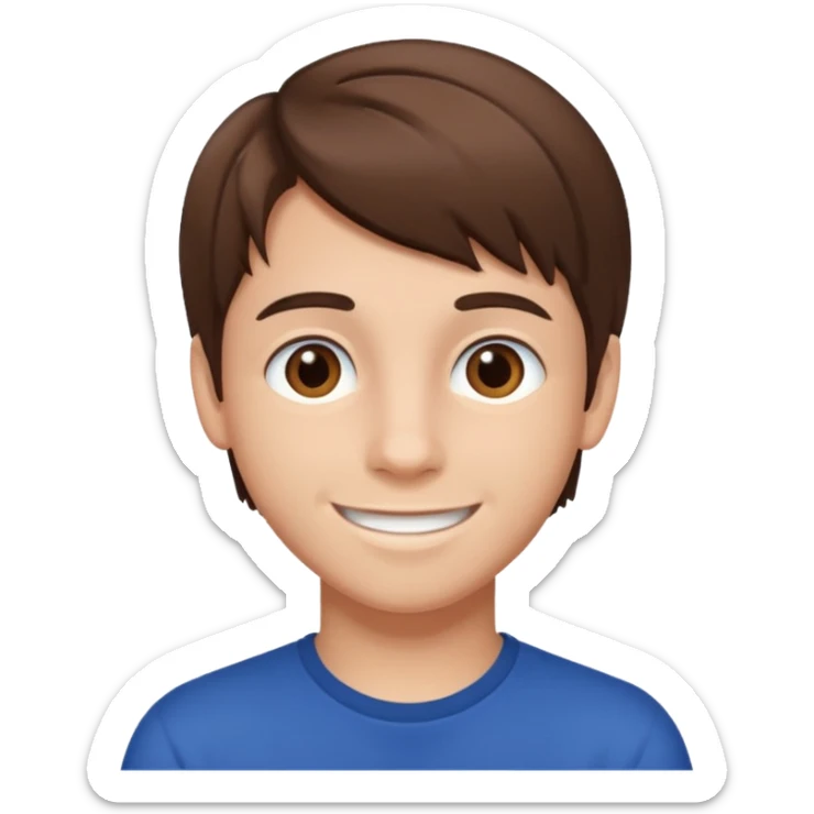 Teen Boy, straight brown hair, brown eyes, white skin. sticker