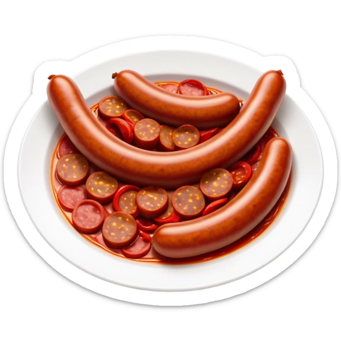 Cinematic Realistic Chorizo Dish Emoji, featuring spicy, robust sausage slices rendered with vivid textures and dynamic, appetizing lighting. sticker