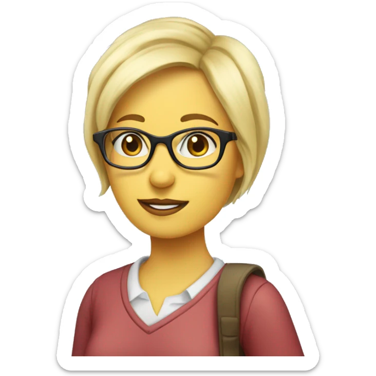 classic emoji Teacher with books glasses blonde pixie haircut blue eyes casual sticker