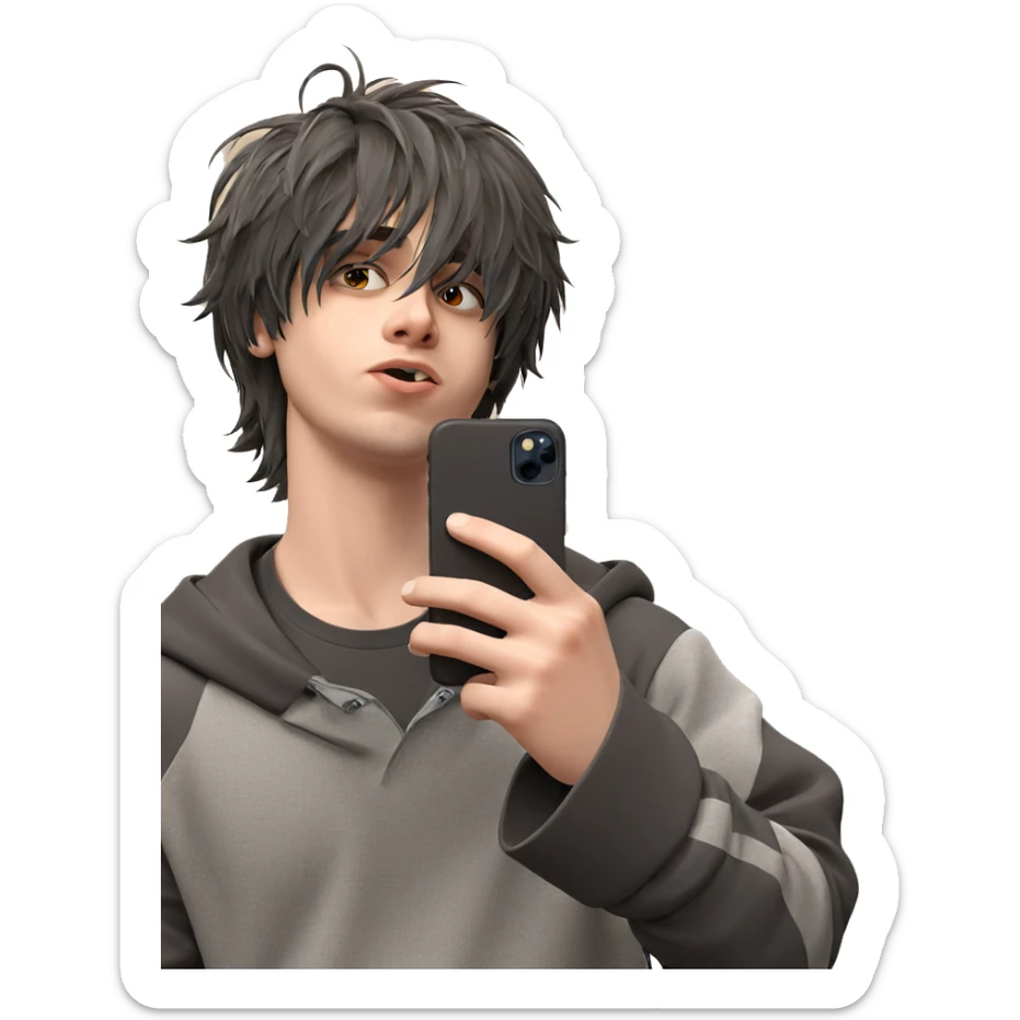 moody boy with cellphone sticker