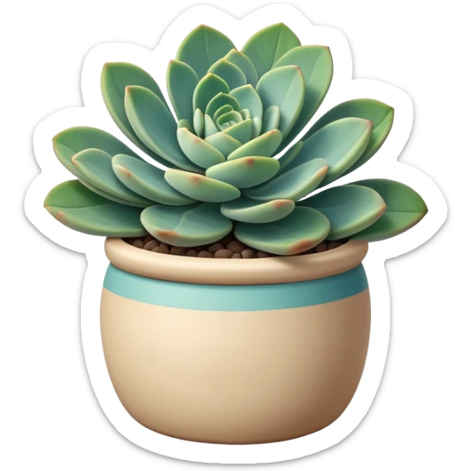 Sedum Pachyphyllum succulent with chubby blue-green leaves in a beige ceramic pot sticker