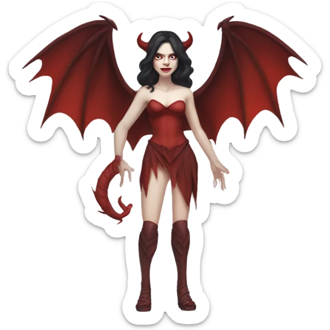 Pale skin, brunette demon woman with red wings and tail full body sticker