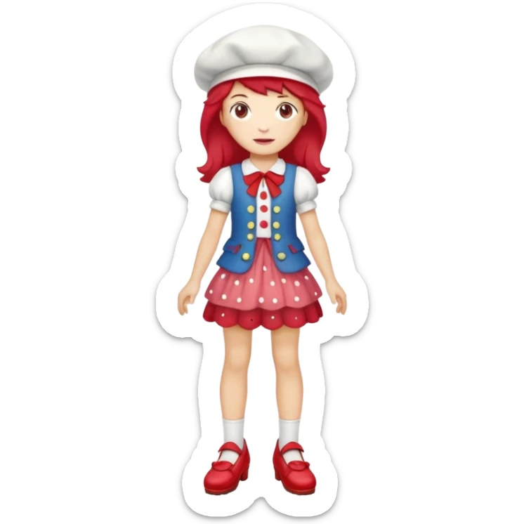 pretty and cute realistic strawberry shortcake full body with red shoes standing sticker