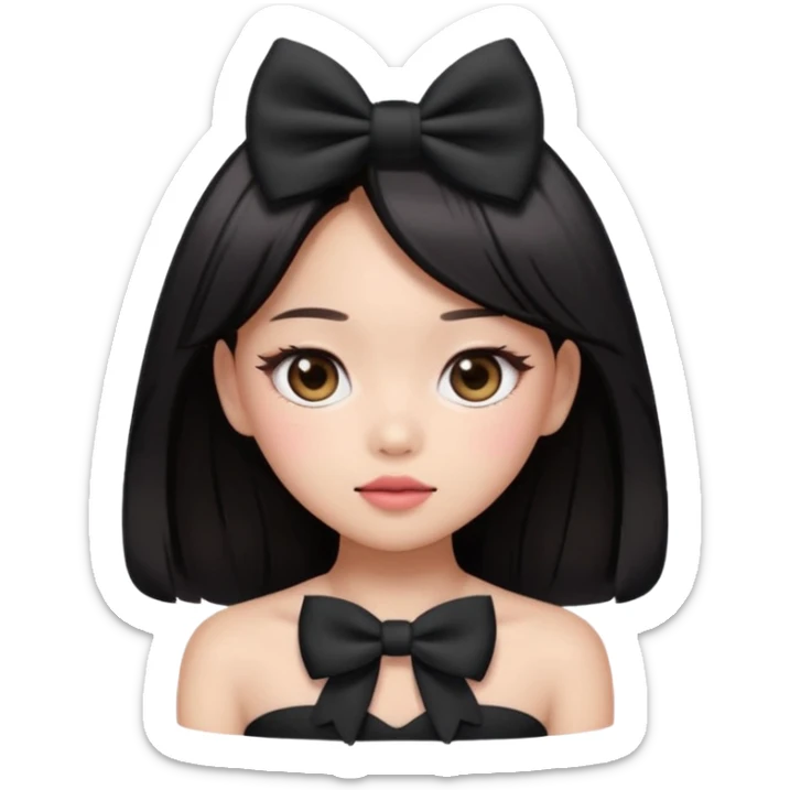 “Cartoon emoji of Jennie from BLACKPINK, heart-shaped face, almond upturned eyes, defined jawline, soft blush, chic expression sticker