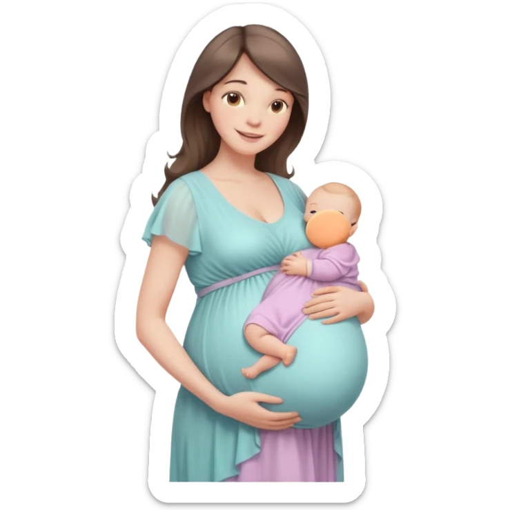 A beautiful pregnant woman standing in soft natural light near a window, gently holding her baby bump, wearing a flowing pastel dress, warm smile, cinematic photography, shallow depth of field, high resolution, soft tones, professional maternity photoshoot
 sticker