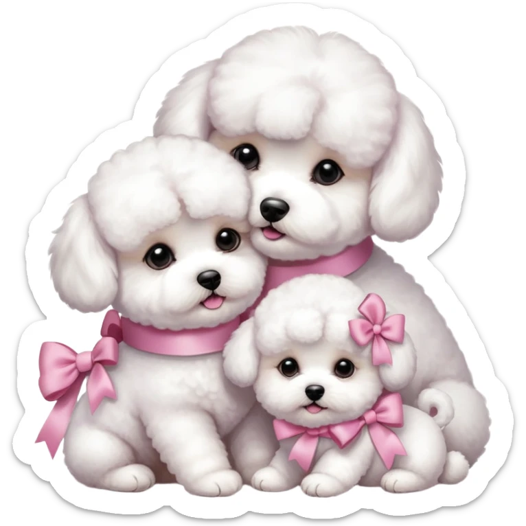 Two Bichon frise girls mom and baby girl pink sticker