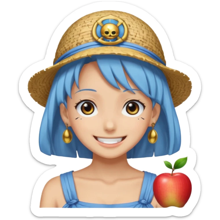 Nefertari Vivi from One Piece, smiling, anime eyes, apple style emoji sticker