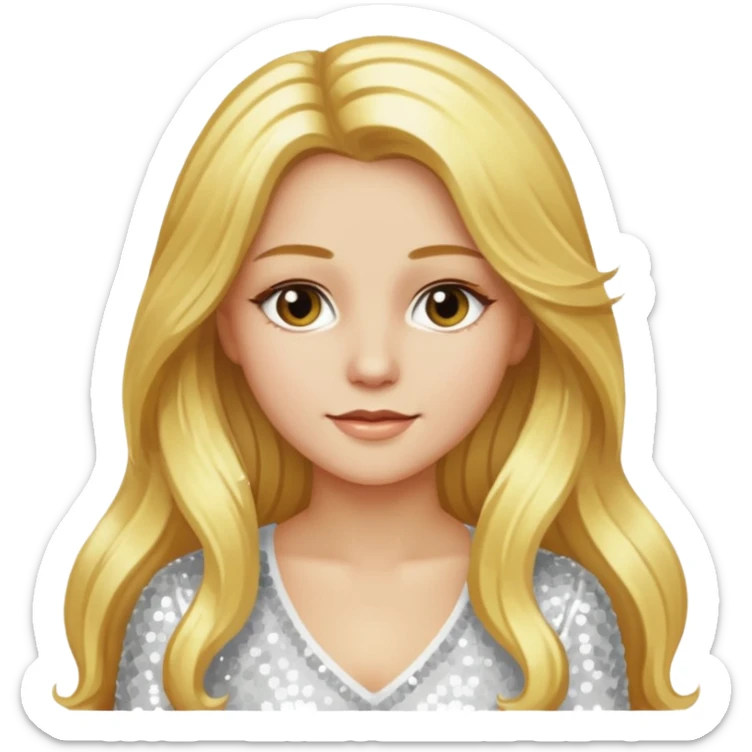 Katharina Siegel with long golden blonde hair, white sequin outfit sticker