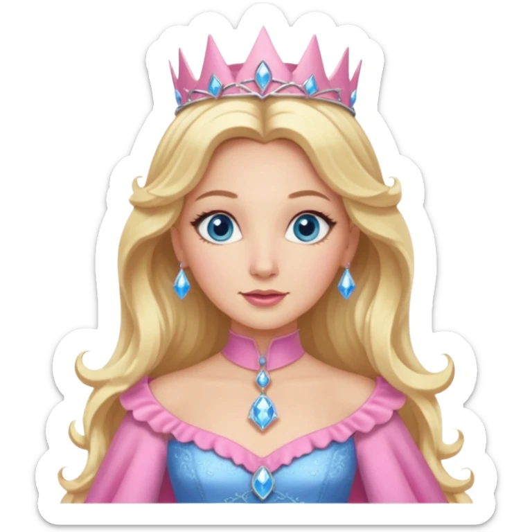 Glinda the Good Witch from the Wizard of Oz with light skin, blue eyes, blonde long hair, pink outfit sticker