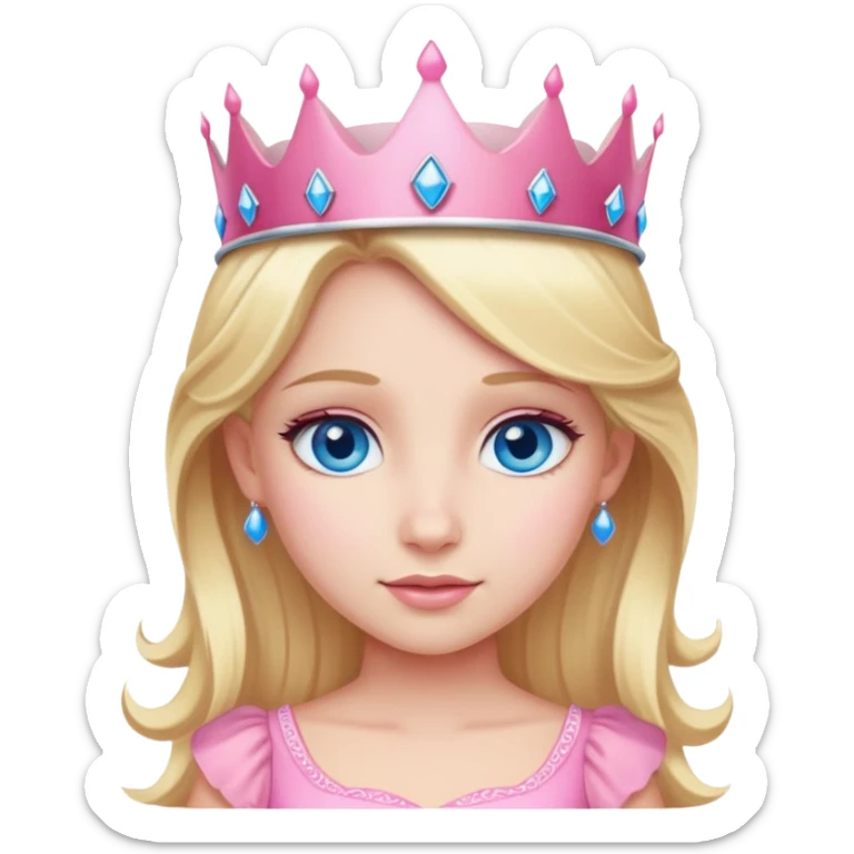 Blonde princess with blue eyes and pink crown and pink dress sticker