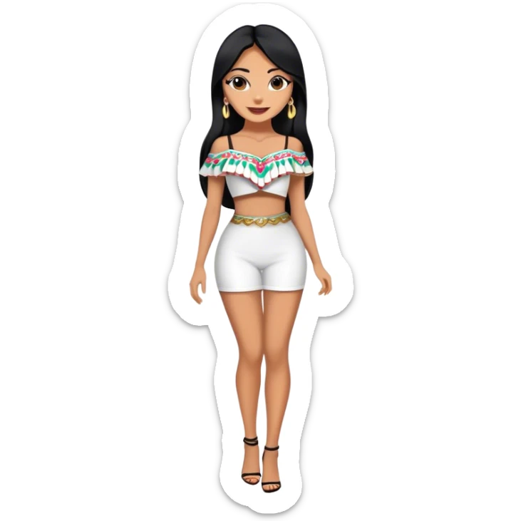 beautiful woman boss, with long straight black hair, with make up, black eye liner, smile, mexican, brown skin, wearing beautiful sexy outfit and white earings, she stand up, full body sticker