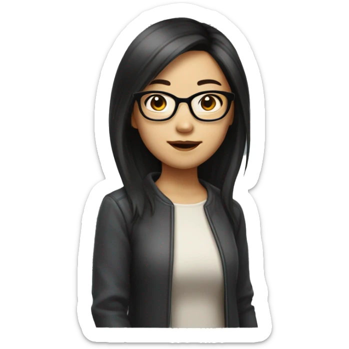 An asian chinese neryd look girl with shouler hair length and in glasses sticker