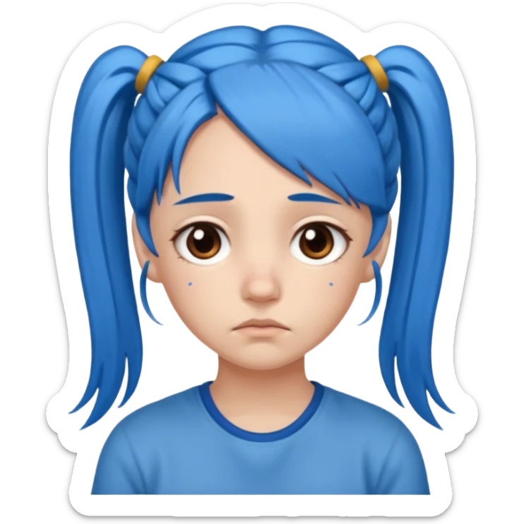 long blue hair girl in pig tails with brown eyes upset sticker