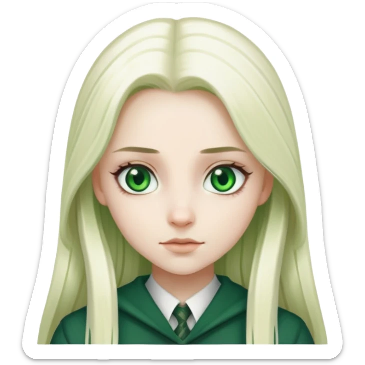 slytherin-student-girl-super-long straight light platinum blonde hair-green eyes sticker