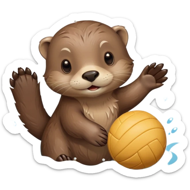 adorable otter floating on water holding a volleyball with both paws above water sticker