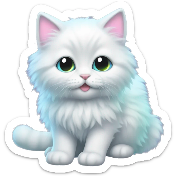 Pale holographic fluffy kitten sticker
