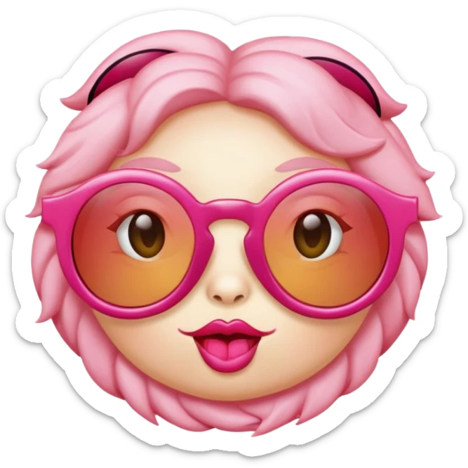 Un rond rose avec des lunettes de soleil qui fait un bisou sticker