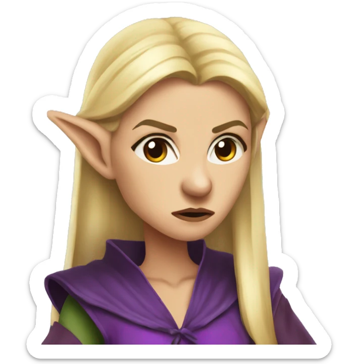 Noble female Elf with Elf ears and blonde hair and purple robes Angry angry angry expression sticker