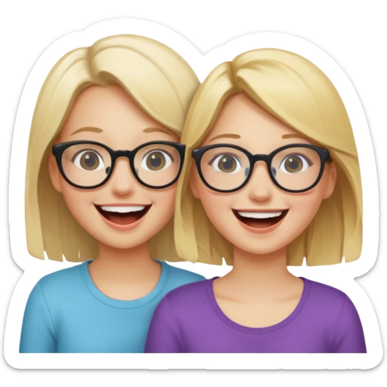 two girls laughing and having fun one on the left is blonde and cute the one on the right is cute with glasses sticker